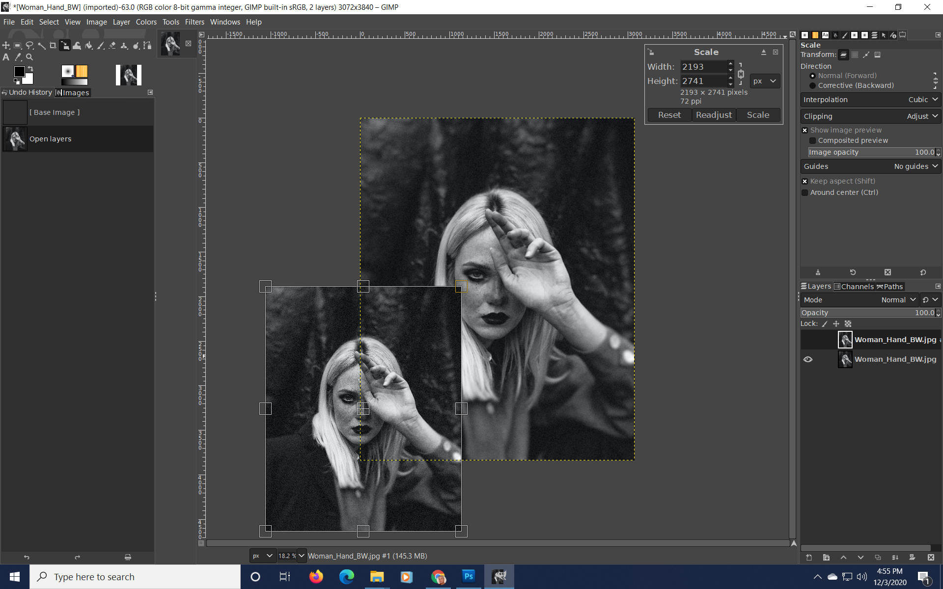 gimp move layer down