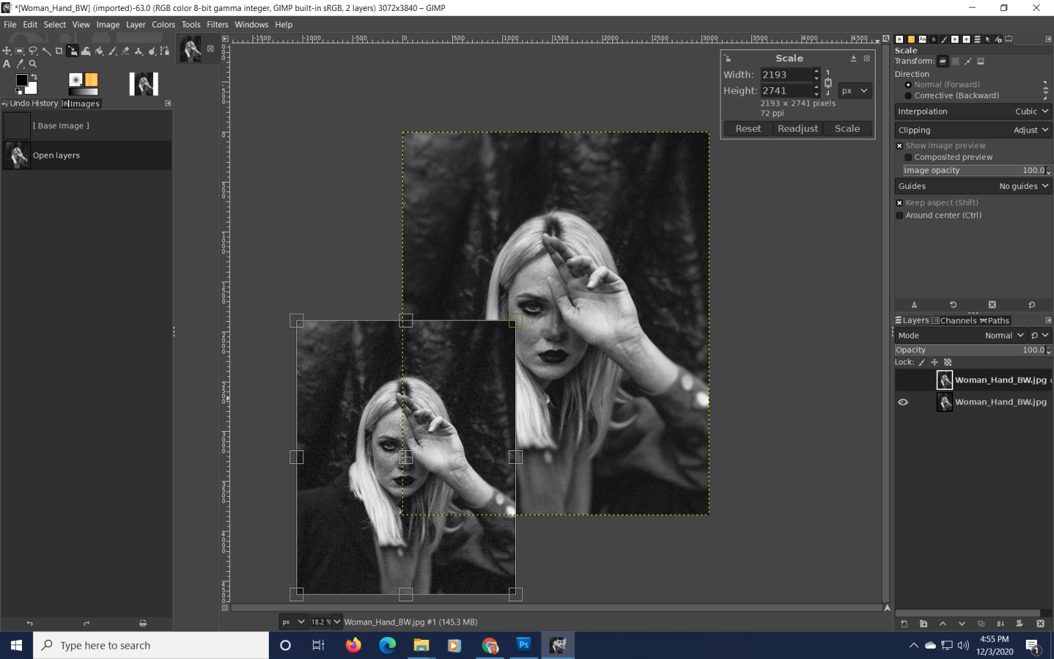 gimp move selection to different layer