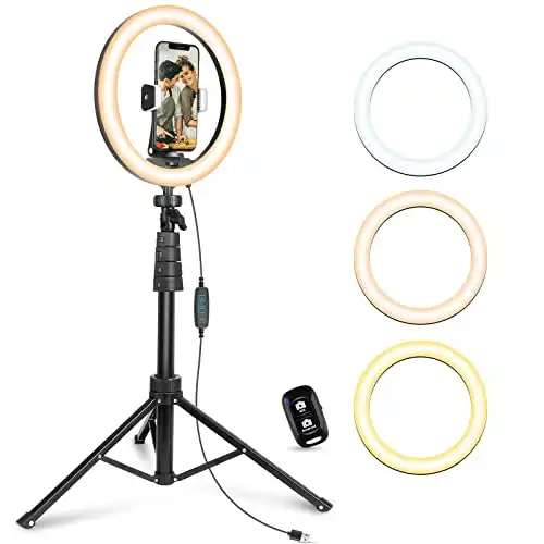 Ubeesize 10''Selfie Ring Light with 62''Tripod Stand, Led Ring Light with Phone Holder and Remote for Video Recording/Zoom Meeting (YouTube/ Tiktok/Twitch), Compatible with Phones,...