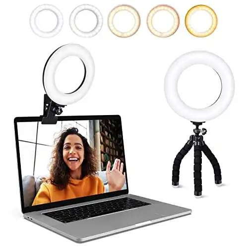 Video Conference Lighting Kit, Ring Light Clip on Laptop Monitor with 5 Dimmable Color & 5 Brightness Level for Webcam Lighting/Zoom Lighting/Remote Working/Self Broadcasting and Live Streaming, e...