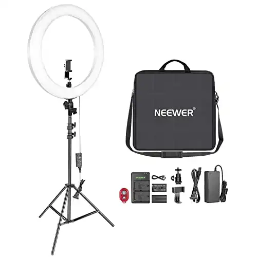 Neewer 20-inch LED Ring Light Kit for Makeup YouTube Video Blogger Salon - Adjustable Color Temperature with Battery or DC Power Option, Battery, Charger, AC Adapter, Phone Clamp and Stand(White)