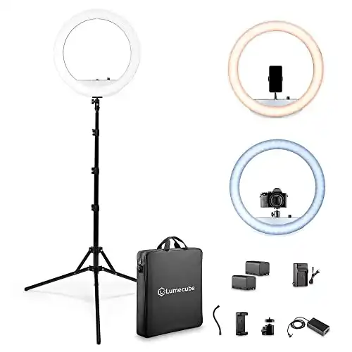 Lume Cube 18" Cordless Ring Light Kit for Smartphones and Cameras | Bicolor Light for YouTube Videos, Zoom, TikTok, Twitch, Streaming | Adjustable Color, Brightness, Carry Case & 6.5 ft Stand...